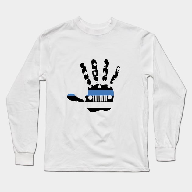 Jeep Police Blue Line Flag Hand Palm, Funny Vintage Design US Flag Long Sleeve T-Shirt by Printofi.com